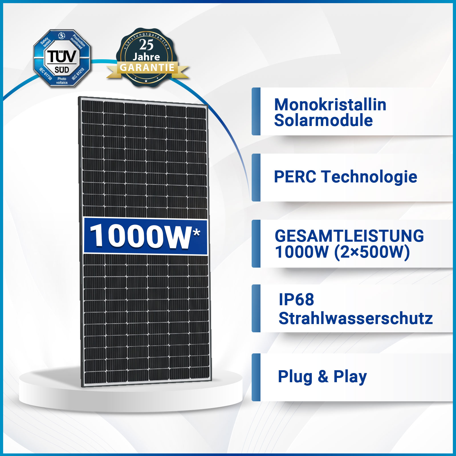 1000W Balkonkraftwerk Komplettset mit 500W Solarmodule, NEP 800W WIFI  Wechselrichter und 10m Schuckostecker - epp shop